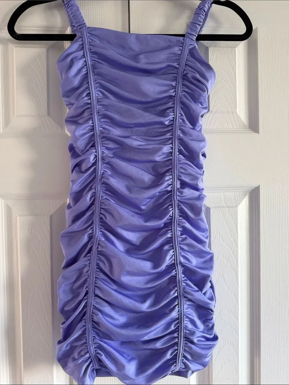 Katie J NYC Lilac Shimmery Ruched Dress Junior XS Thin Strap Fitted Party Dress